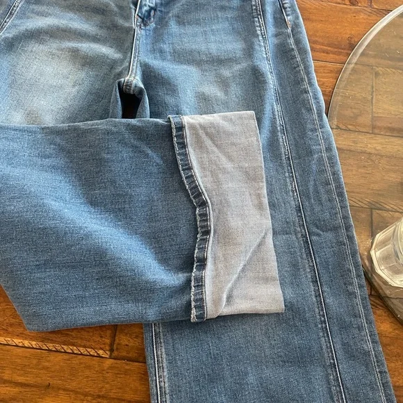 Flying Monkey high rise wide cuffed wide leg medium wash blue denim jeans sz 31 - Picture 6 of 16